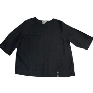 Hot Cotton Woman Black Linen Blend Boxy Blouse 3/4 Sleeve Sz 1X Lagenlook